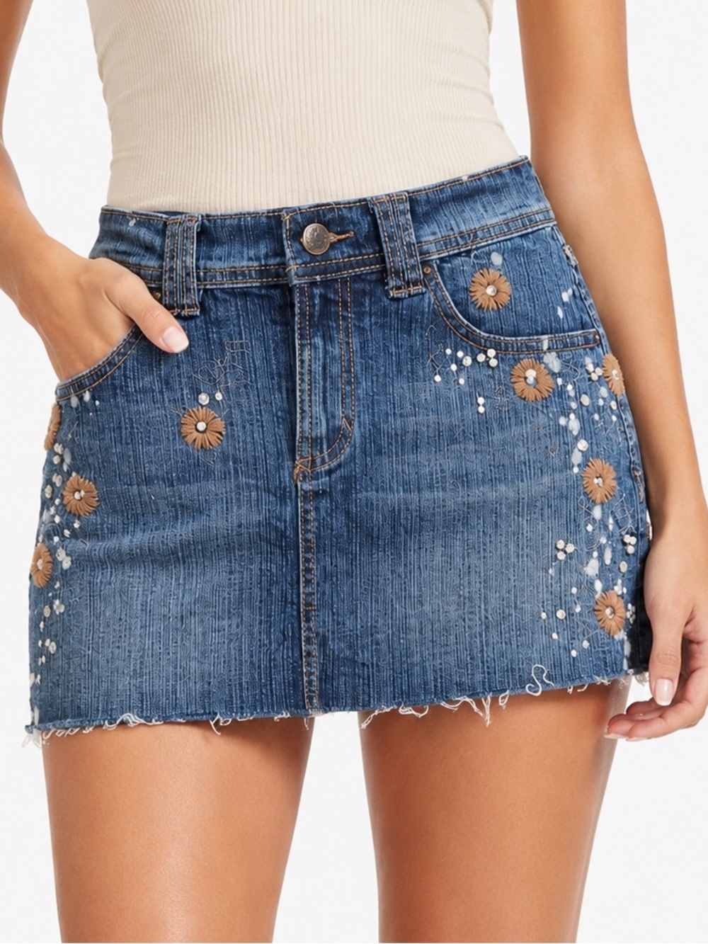 Bejeweled Denim Skirt